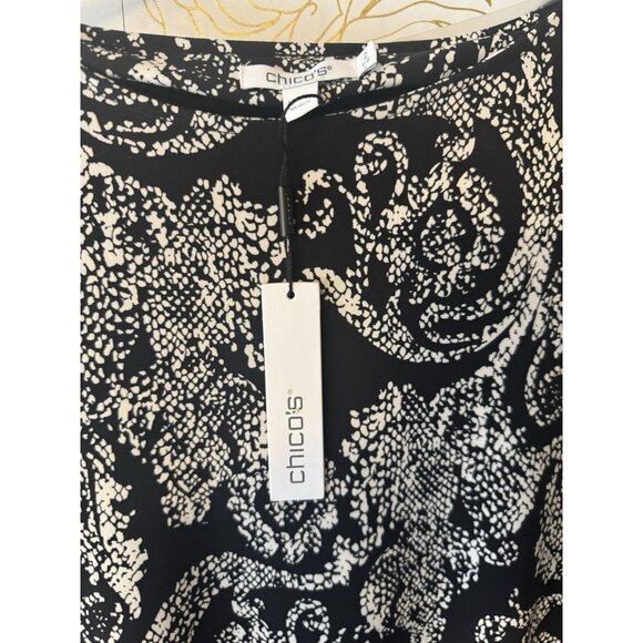 New Chico’s Dress Size 2 Large Animal Print Snake Black Swing Trapeze 051 - Picture 6 of 8